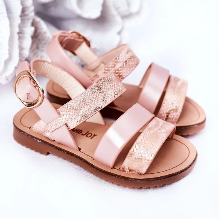 FR1 Children's Shiny Sandals Snake Pattern Pink Natalie