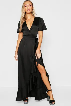 Gemma Collins Satin Ruffle Wrap Maxi Dress