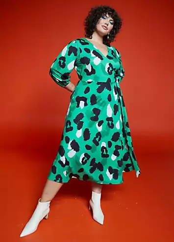 Green Animal Soft Touch Midi Wrap Dress by Love Mark Heyes | Look Again