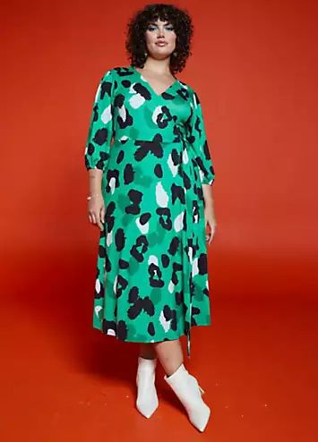 Green Animal Soft Touch Midi Wrap Dress by Love Mark Heyes | Look Again