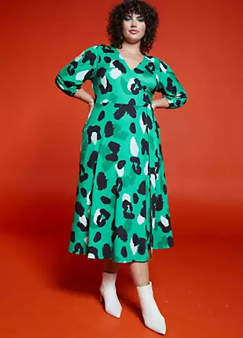 Green Animal Soft Touch Midi Wrap Dress by Love Mark Heyes | Look Again