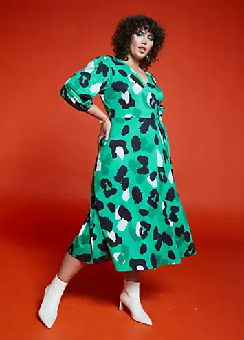 Green Animal Soft Touch Midi Wrap Dress by Love Mark Heyes | Look Again