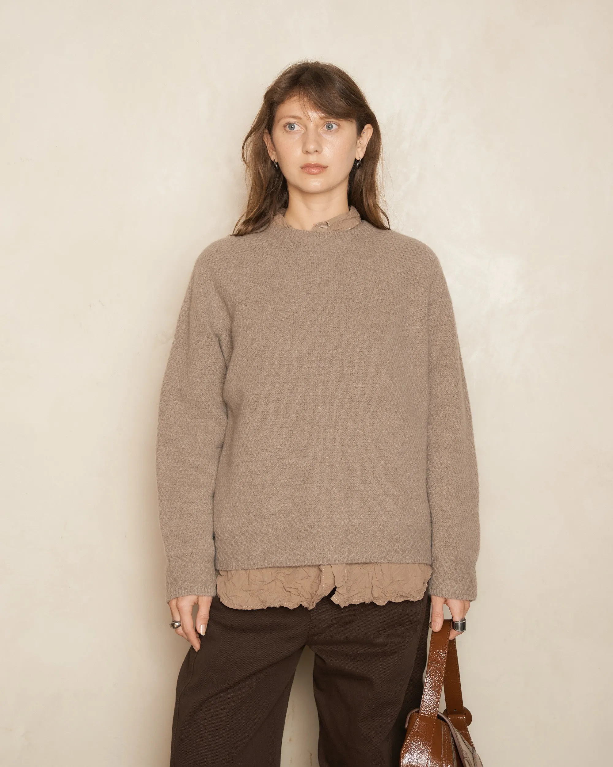 Greige Knit Crew Neck Pullover