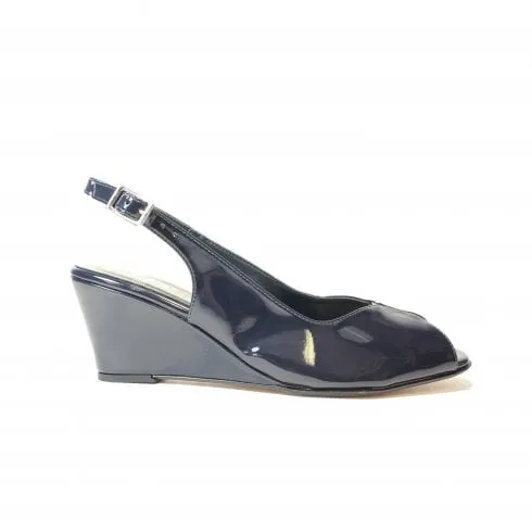 HB Italia Saffron | Navy Patent | Womens Sling Back Wedge Sandals