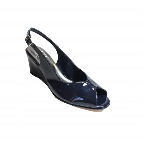 HB Italia Saffron | Navy Patent | Womens Sling Back Wedge Sandals