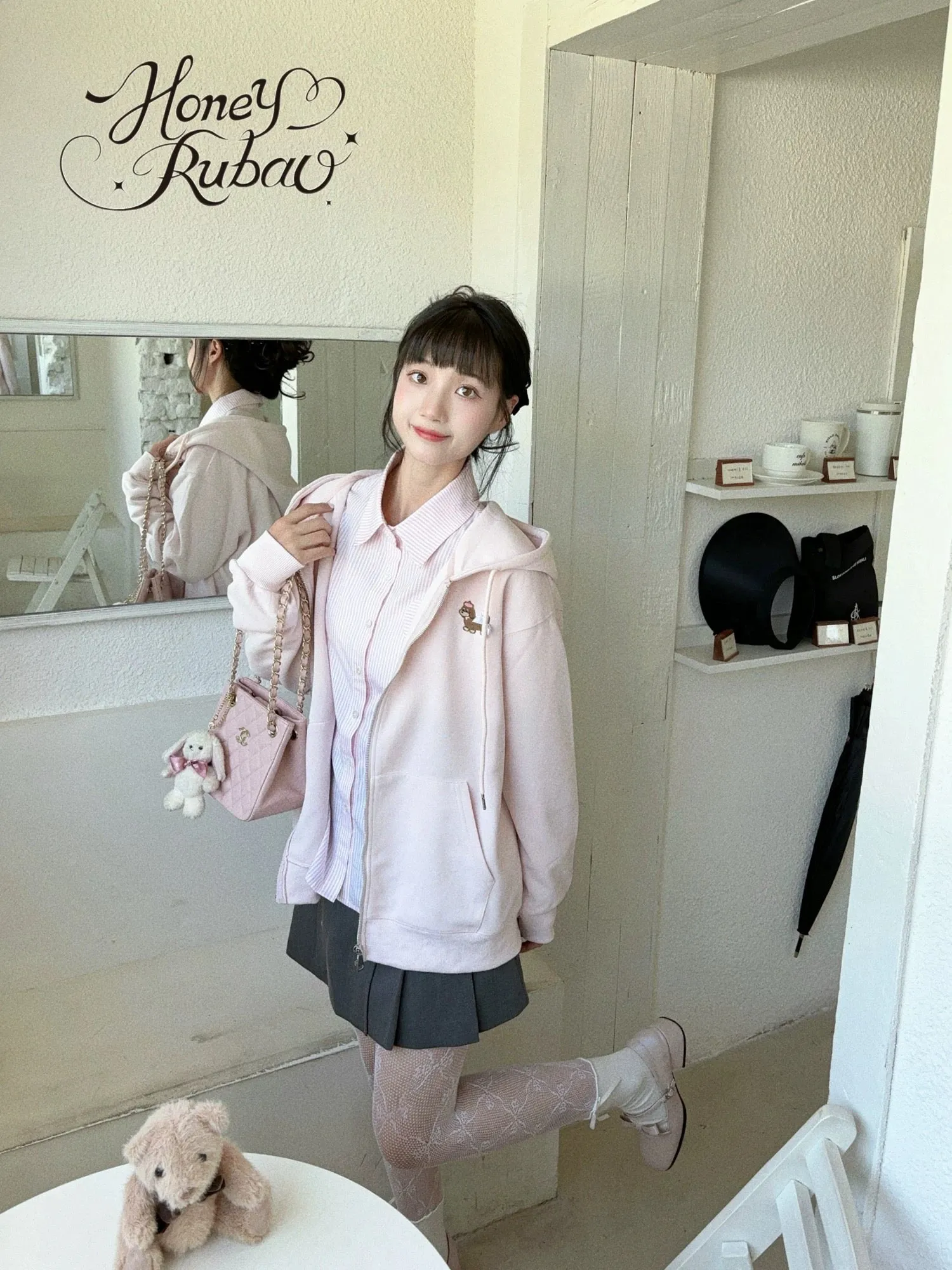 honeyrubao cute dachshund puppy sakura girl pink cute loose sweatshirt jacket