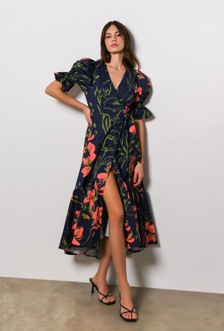 Hutch CORINA Puff Sleeve Wrap Dress in Three Tone Floral 