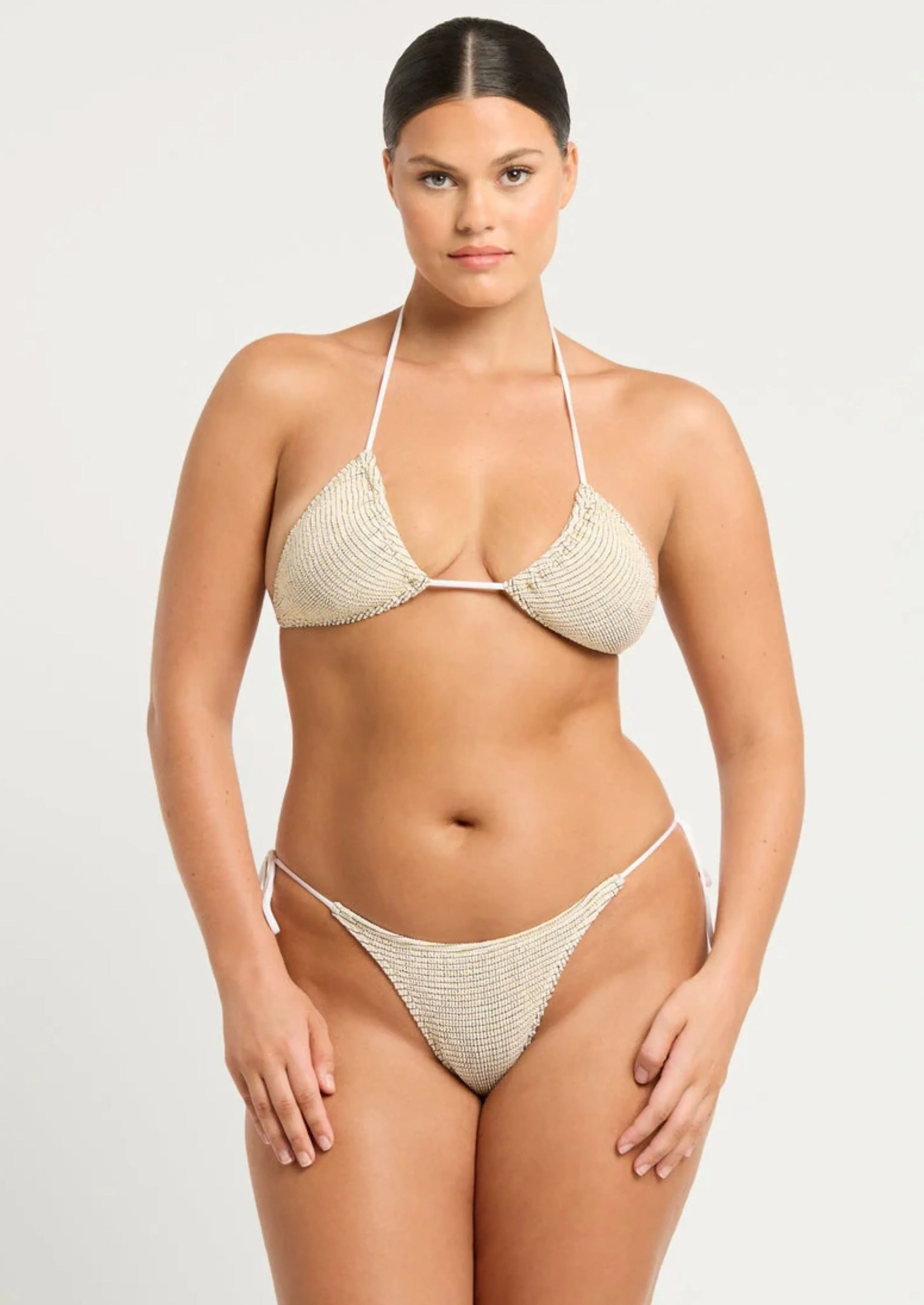 Ingrid Triangle Bikini Top in White Lurex