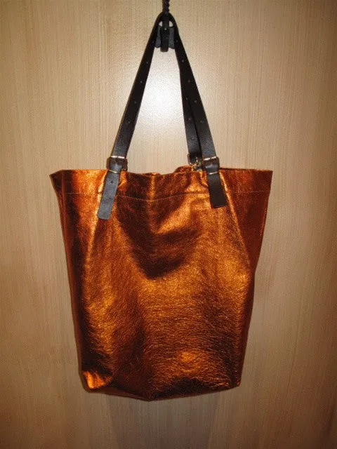 Jane August King's Road Leather Tote - Orange Metallic