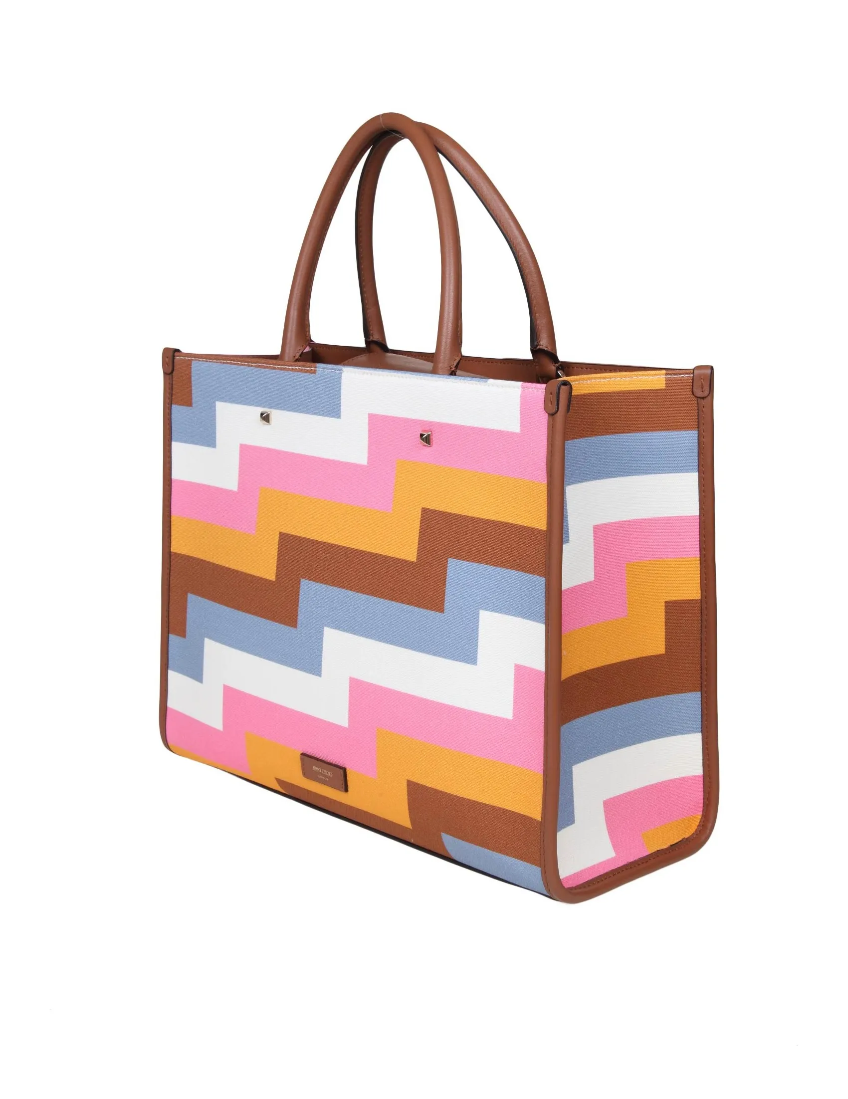 JIMMY CHOO AVENUE M TOTE IN MULTICOLOR CANVAS AND LEATHER