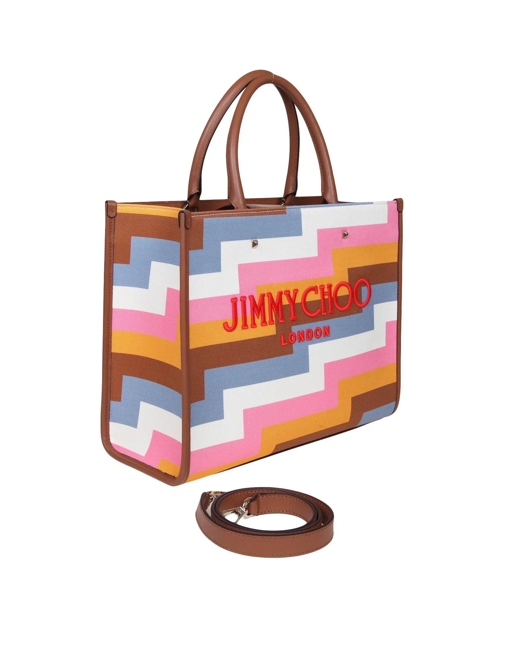 JIMMY CHOO AVENUE M TOTE IN MULTICOLOR CANVAS AND LEATHER