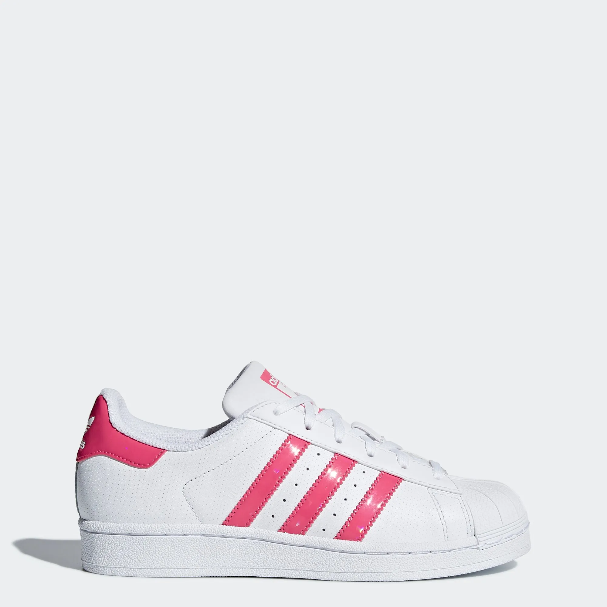 Kid's adidas Originals Superstar Shoes White with Real Pink