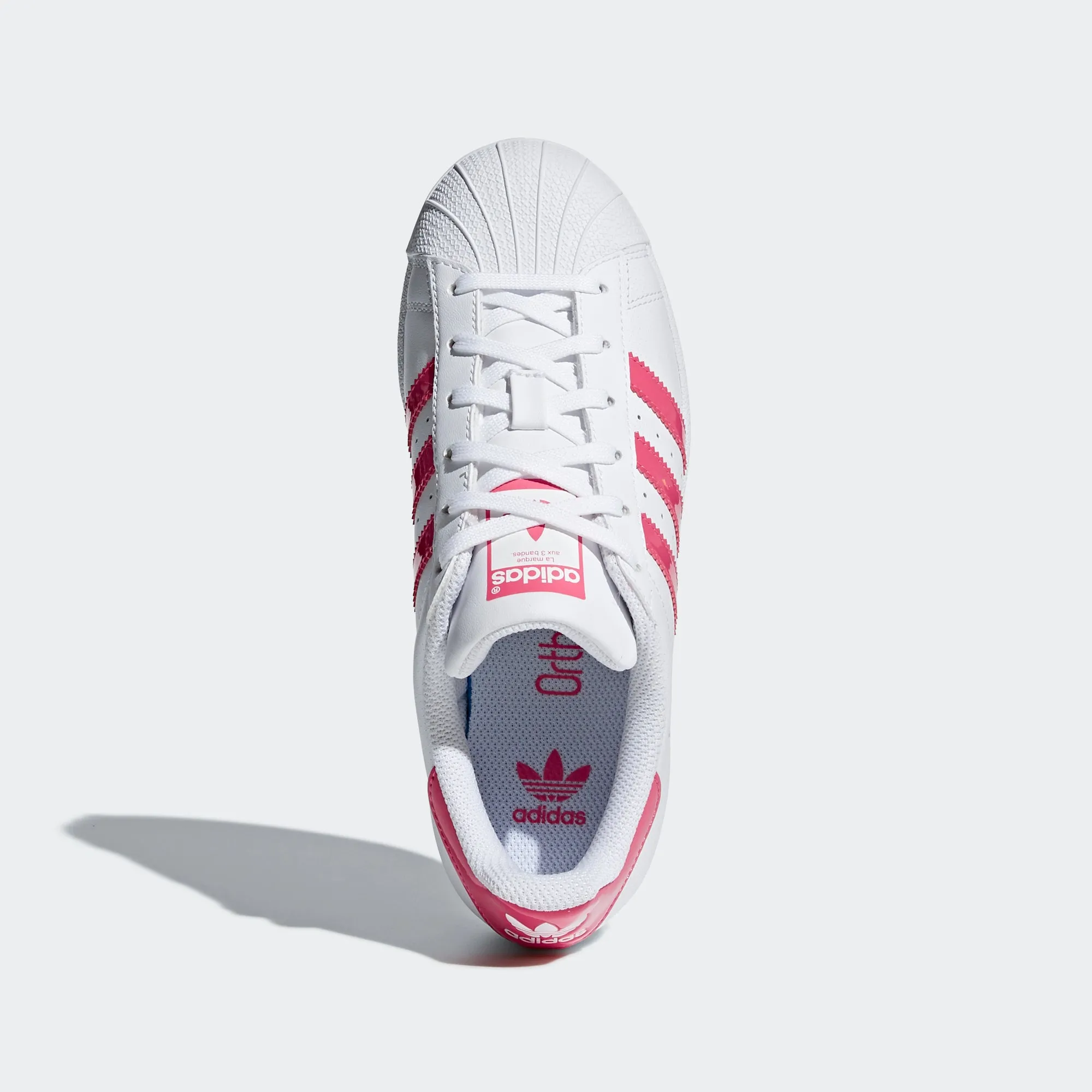 Kid's adidas Originals Superstar Shoes White with Real Pink