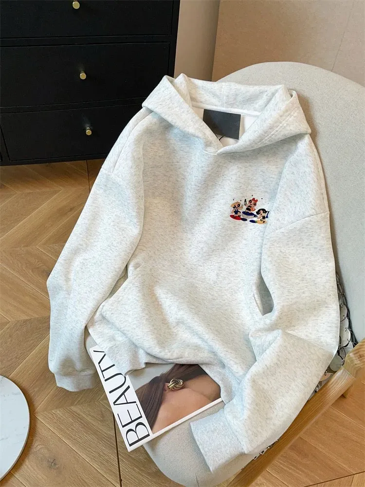 Korean lazy style oversize cute cartoon sweatshirt for men and women spring and autumn loose small size slim hooded jacket