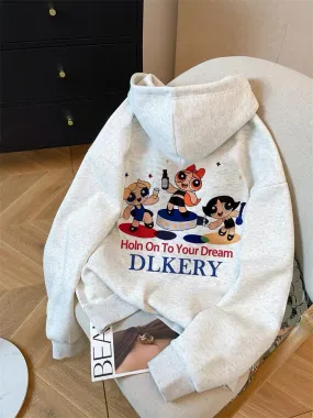 Korean lazy style oversize cute cartoon sweatshirt for men and women spring and autumn loose small size slim hooded jacket