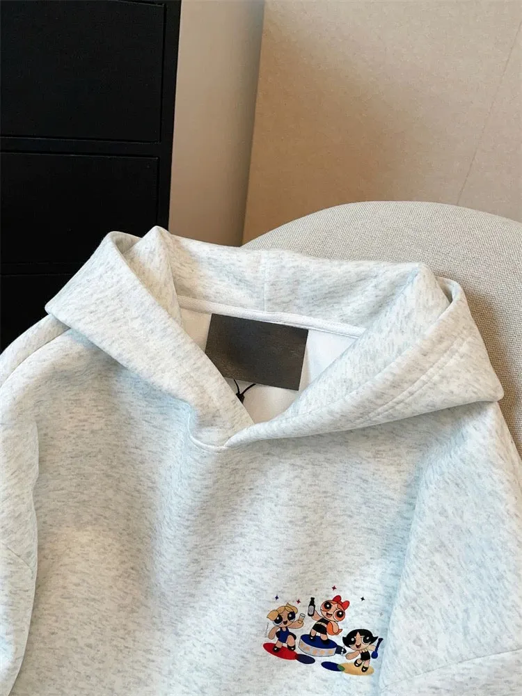 Korean lazy style oversize cute cartoon sweatshirt for men and women spring and autumn loose small size slim hooded jacket