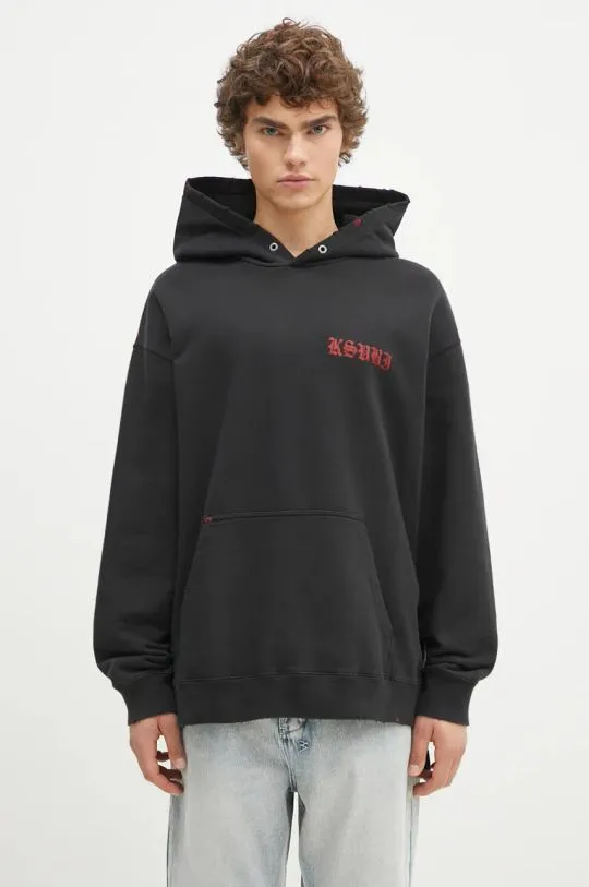 KSUBI cotton sweatshirt Sinners Biggie Hoodie men's black color hooded with a print MPF24FL001