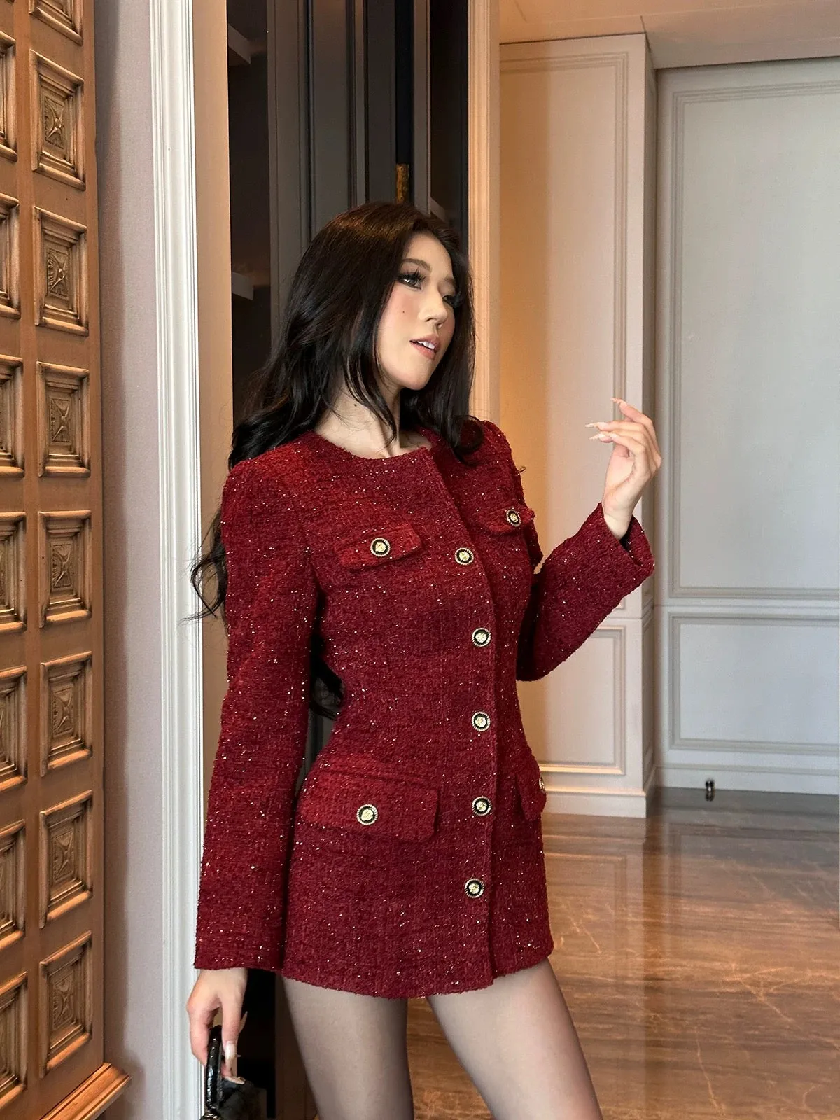 Luo Ge's wool roll French socialite quilted thickened small fragrance jacket for women 2024 autumn and winter new dress