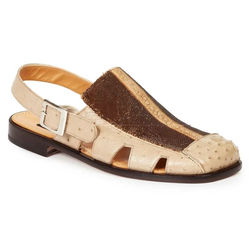 Mauri 1972 Laguna Ostrich & Stingray Sandals Brown / Beige (SPECIAL ORDER)