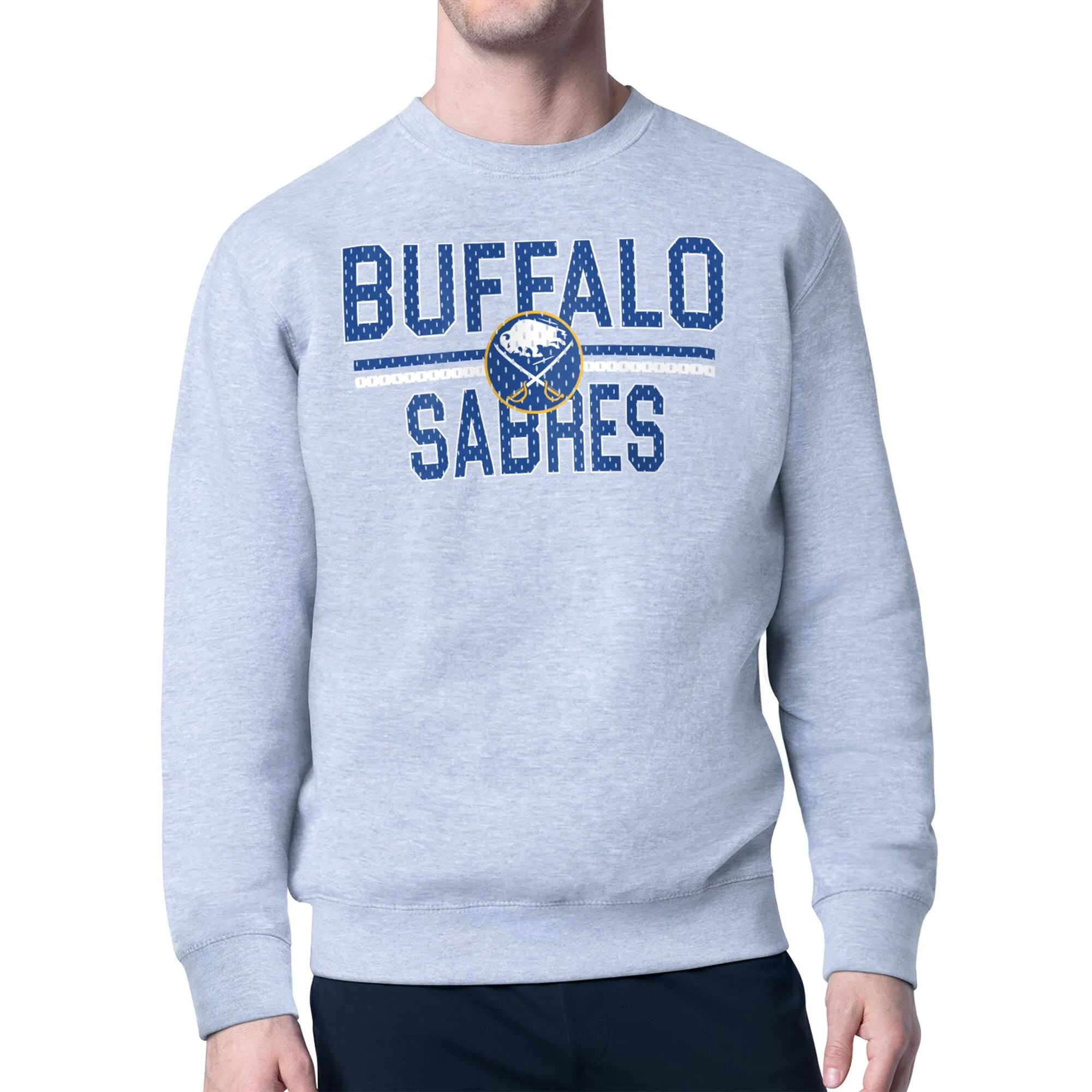 Men's Buffalo Sabres Starter Heather Gray Mesh Look Team Name Logo Pullover Sweatshirt