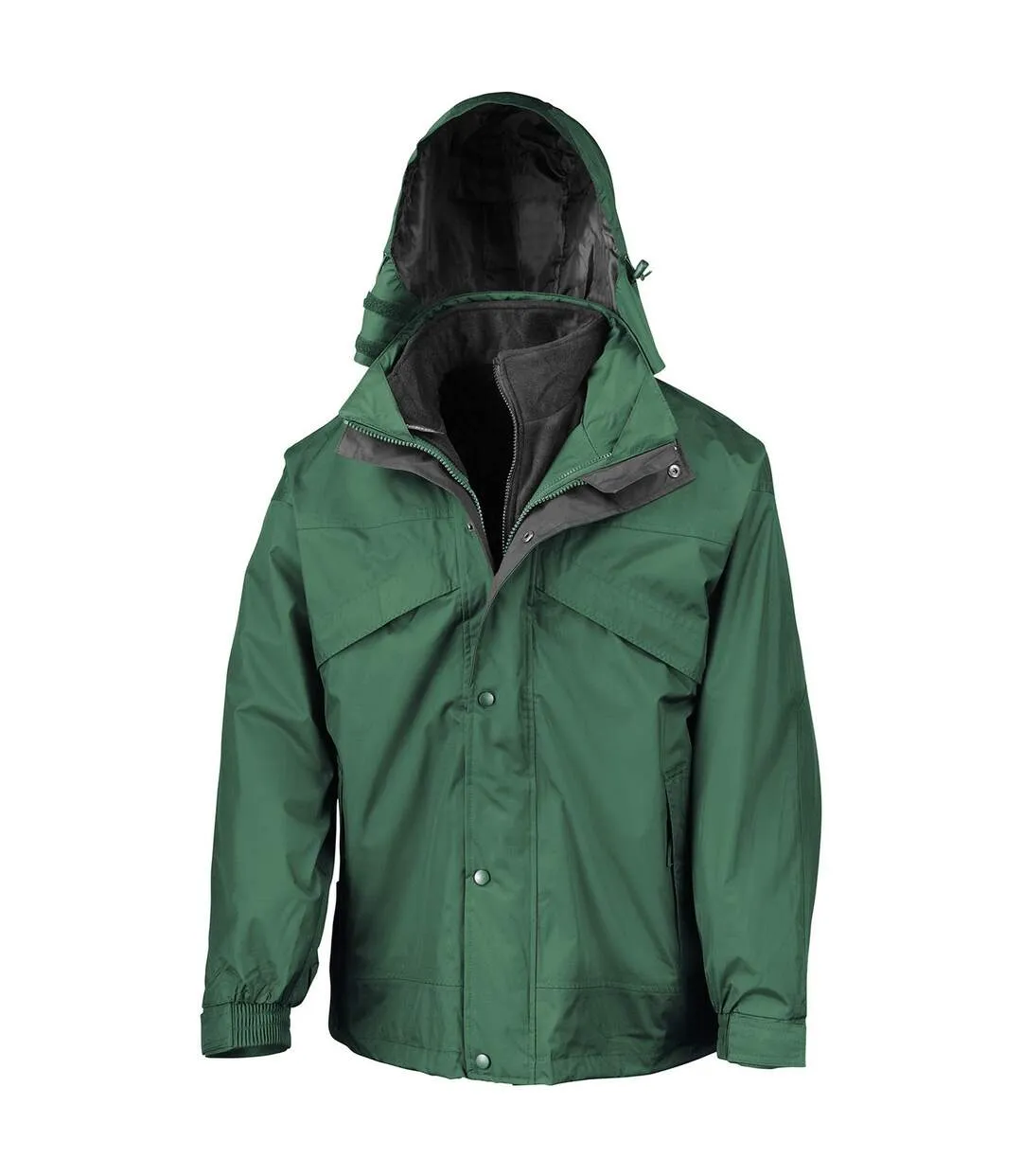 Mens fleece lined 3 in 1 waterproof jacket bottle green/black Result