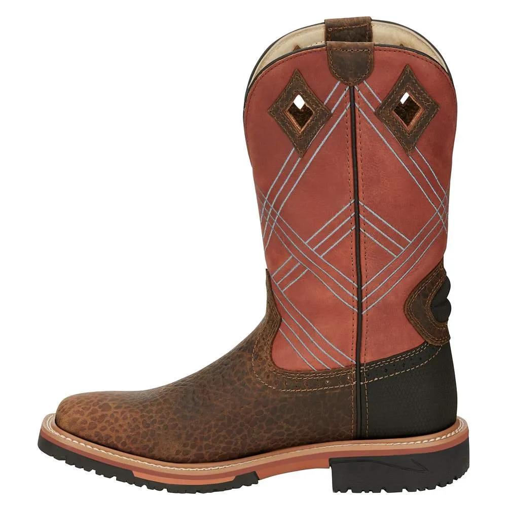 Men's Justin Waterproof Brown/Orange Square Soft Toe Work Boot