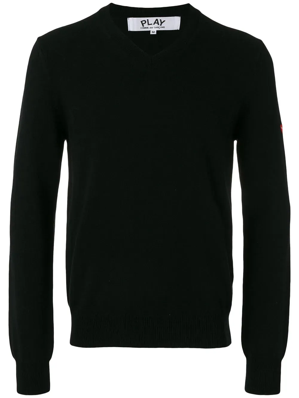 Mens V-Neck Pullover - Black W/Small Red Heart