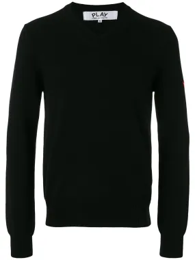 Mens V-Neck Pullover - Black W/Small Red Heart