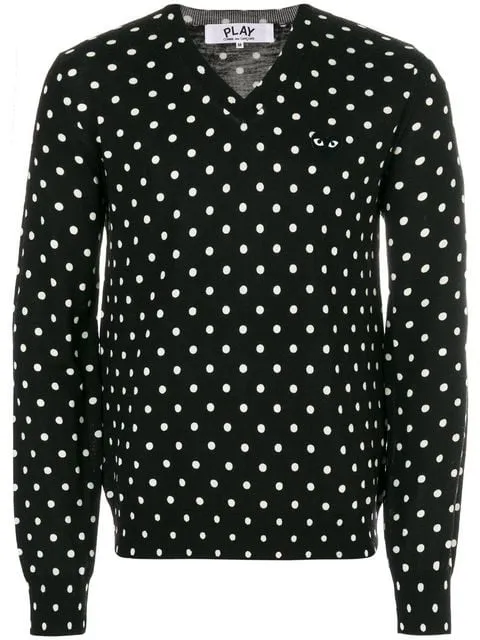 Mens V-Neck Pullover Polka Dot Black Heart - Black