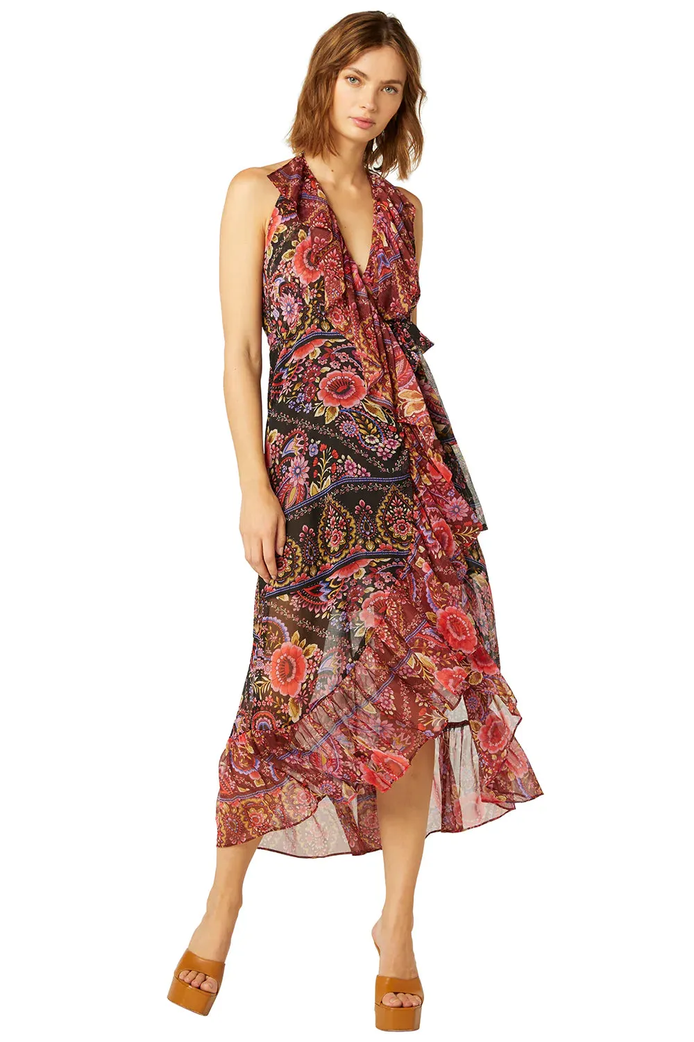 MISA MELANY Halter Wrap Dress in Flora Valentina Mix 