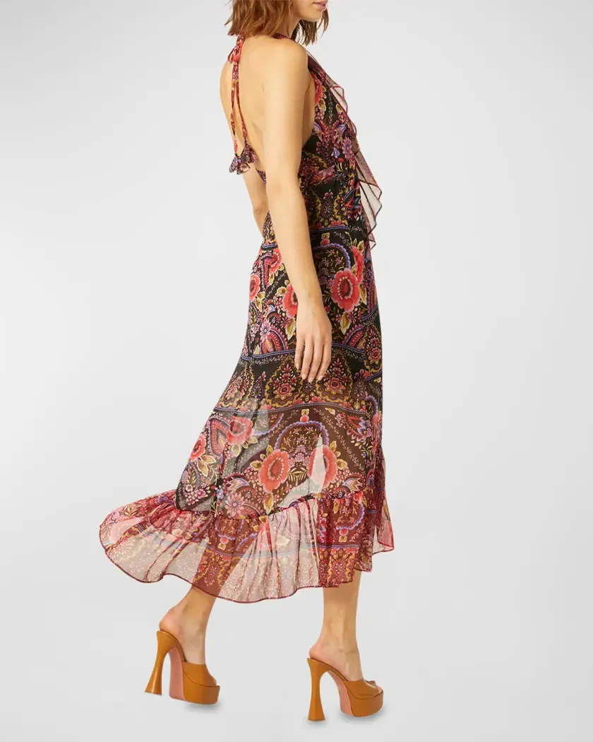 MISA MELANY Halter Wrap Dress in Flora Valentina Mix 