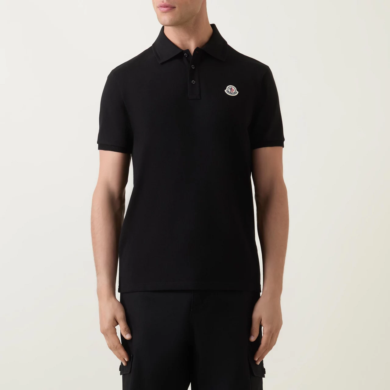 MONCLER Logo Badge Polo Shirt - Black