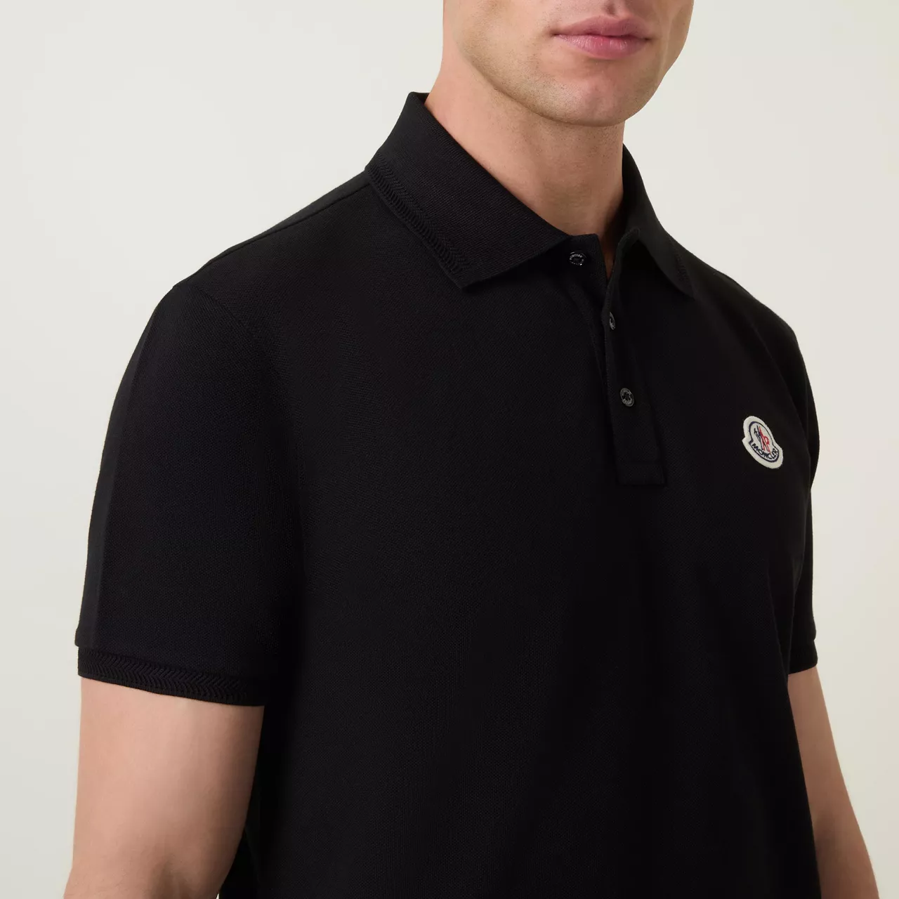 MONCLER Logo Badge Polo Shirt - Black