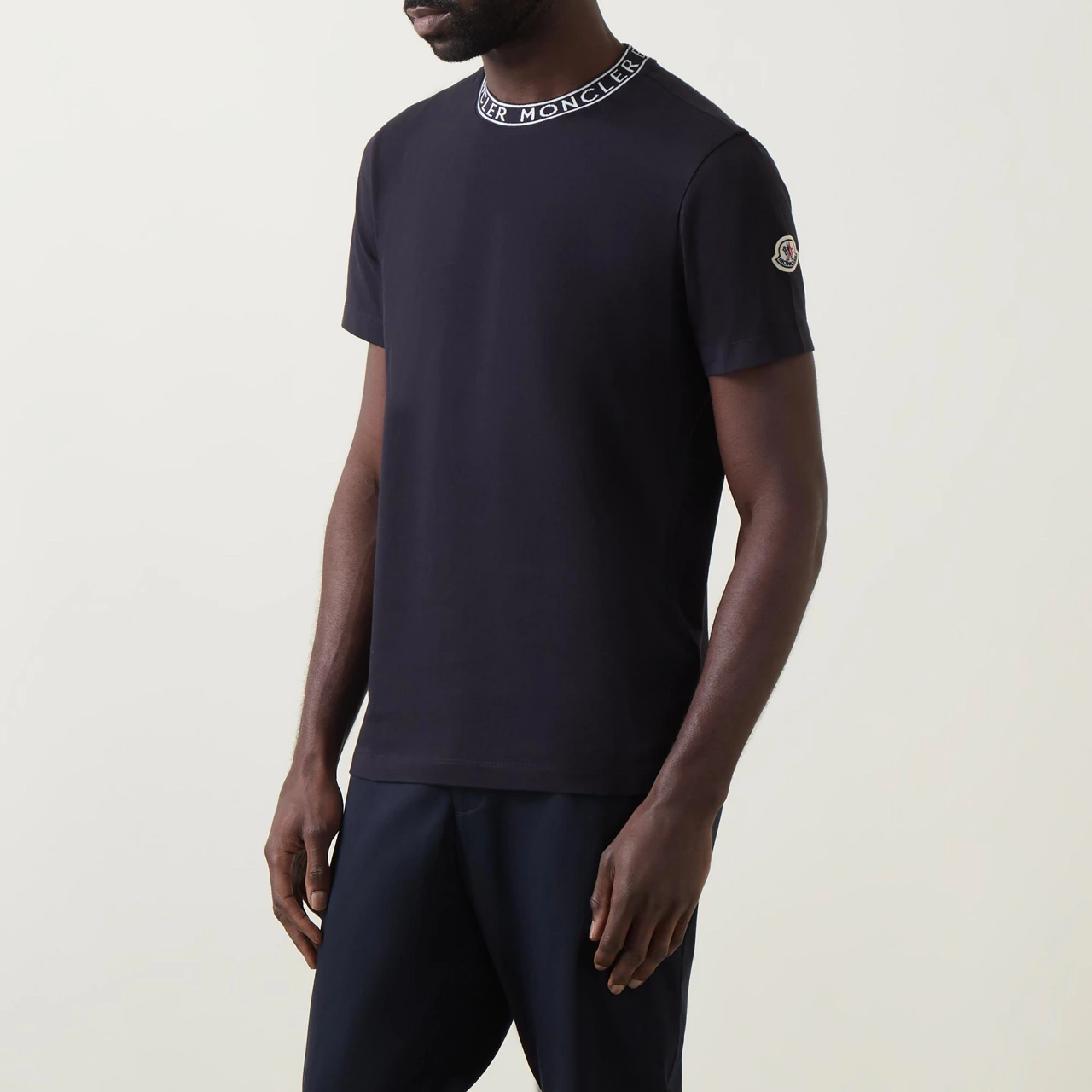 MONCLER Logo Neck T-Shirt - Navy