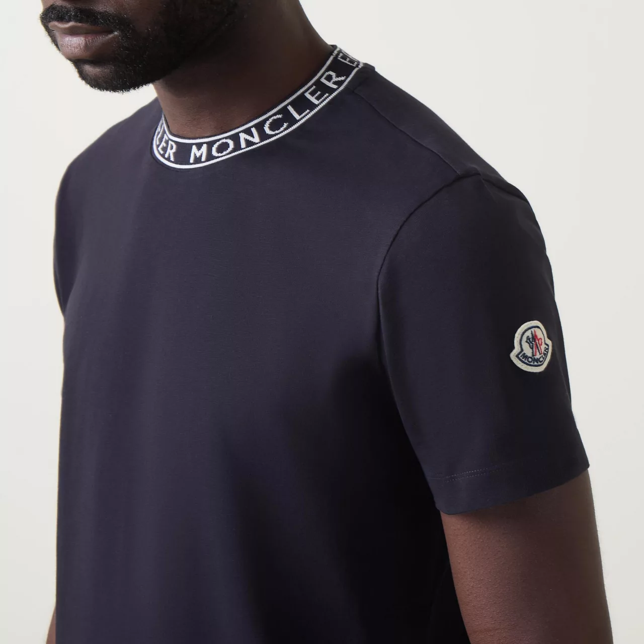 MONCLER Logo Neck T-Shirt - Navy