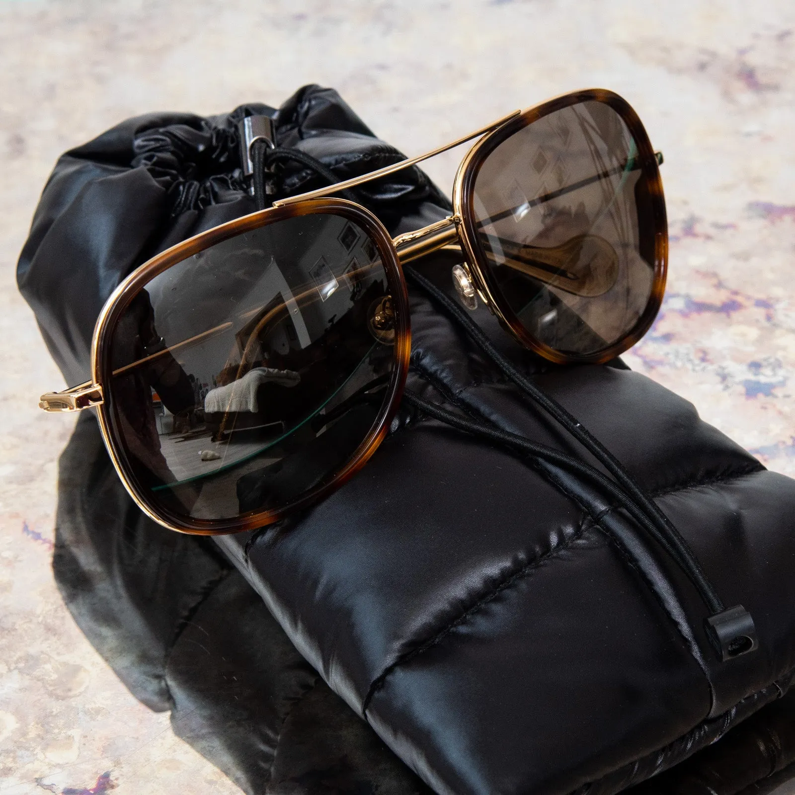 Moncler Tortoiseshell And Gilt Sunglasses