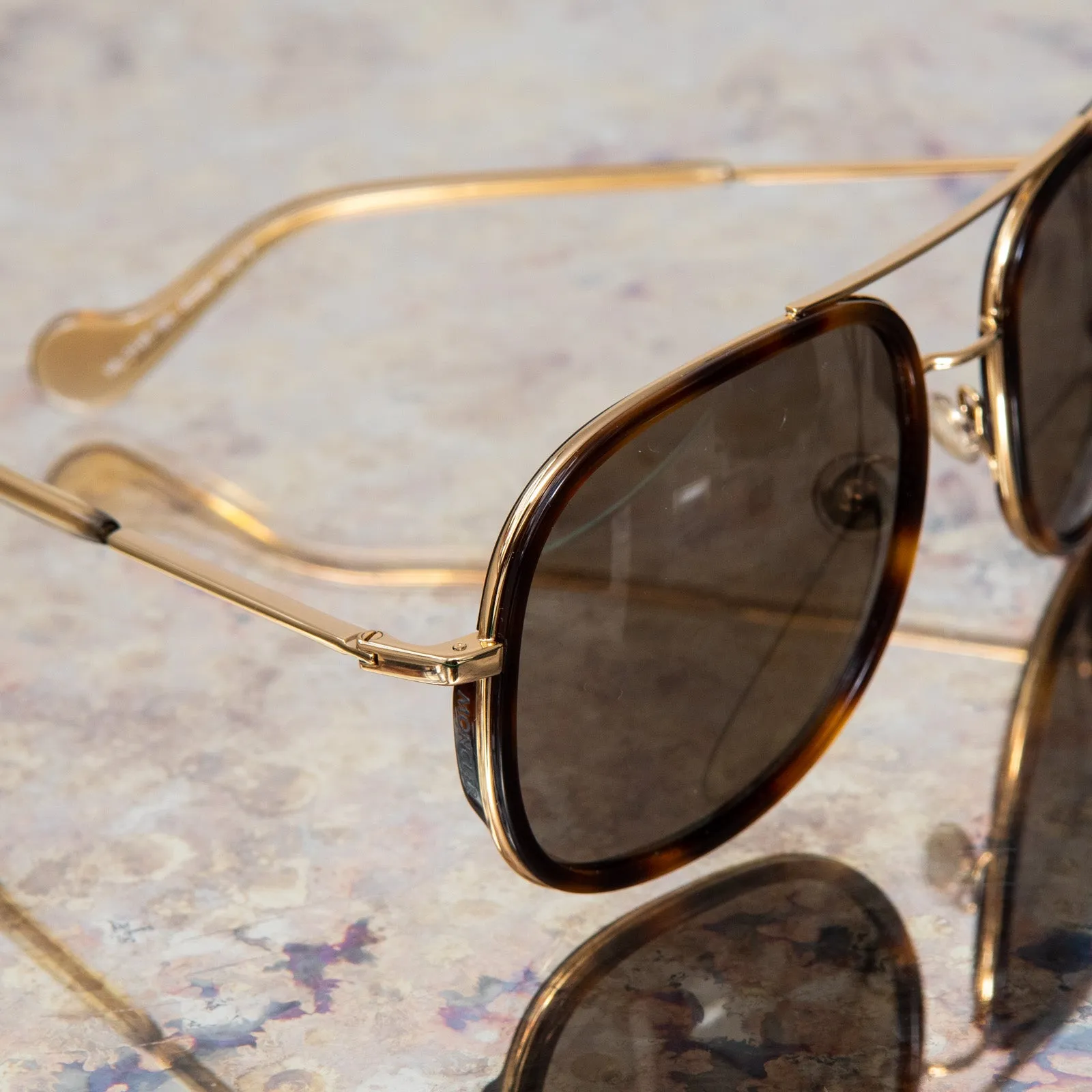 Moncler Tortoiseshell And Gilt Sunglasses