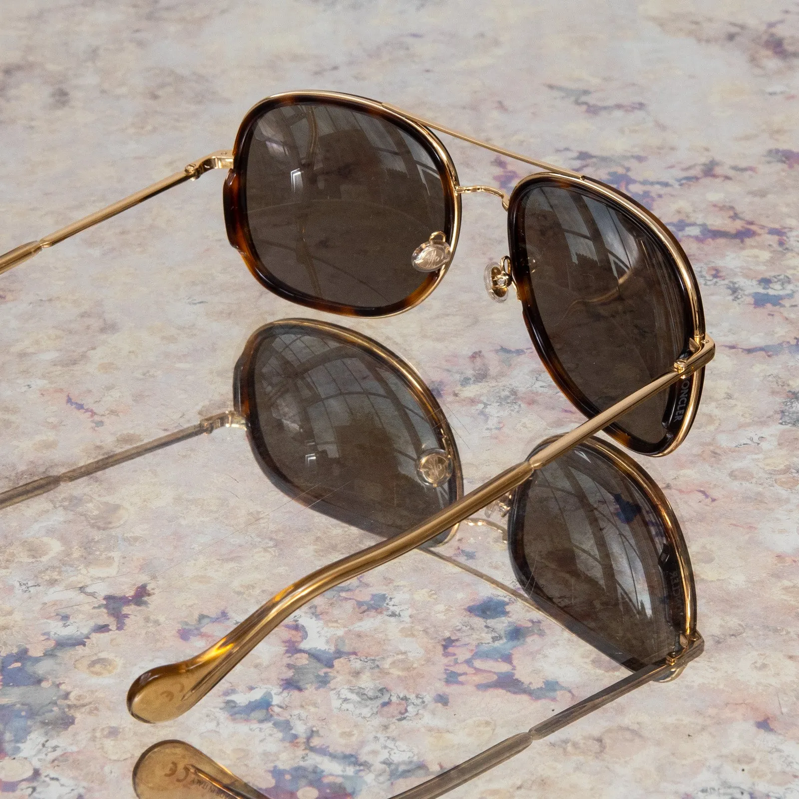 Moncler Tortoiseshell And Gilt Sunglasses