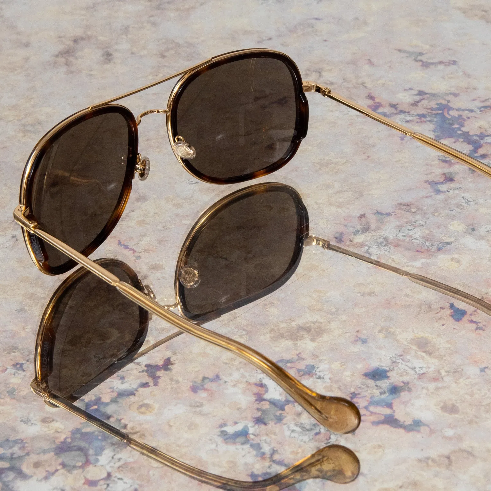 Moncler Tortoiseshell And Gilt Sunglasses