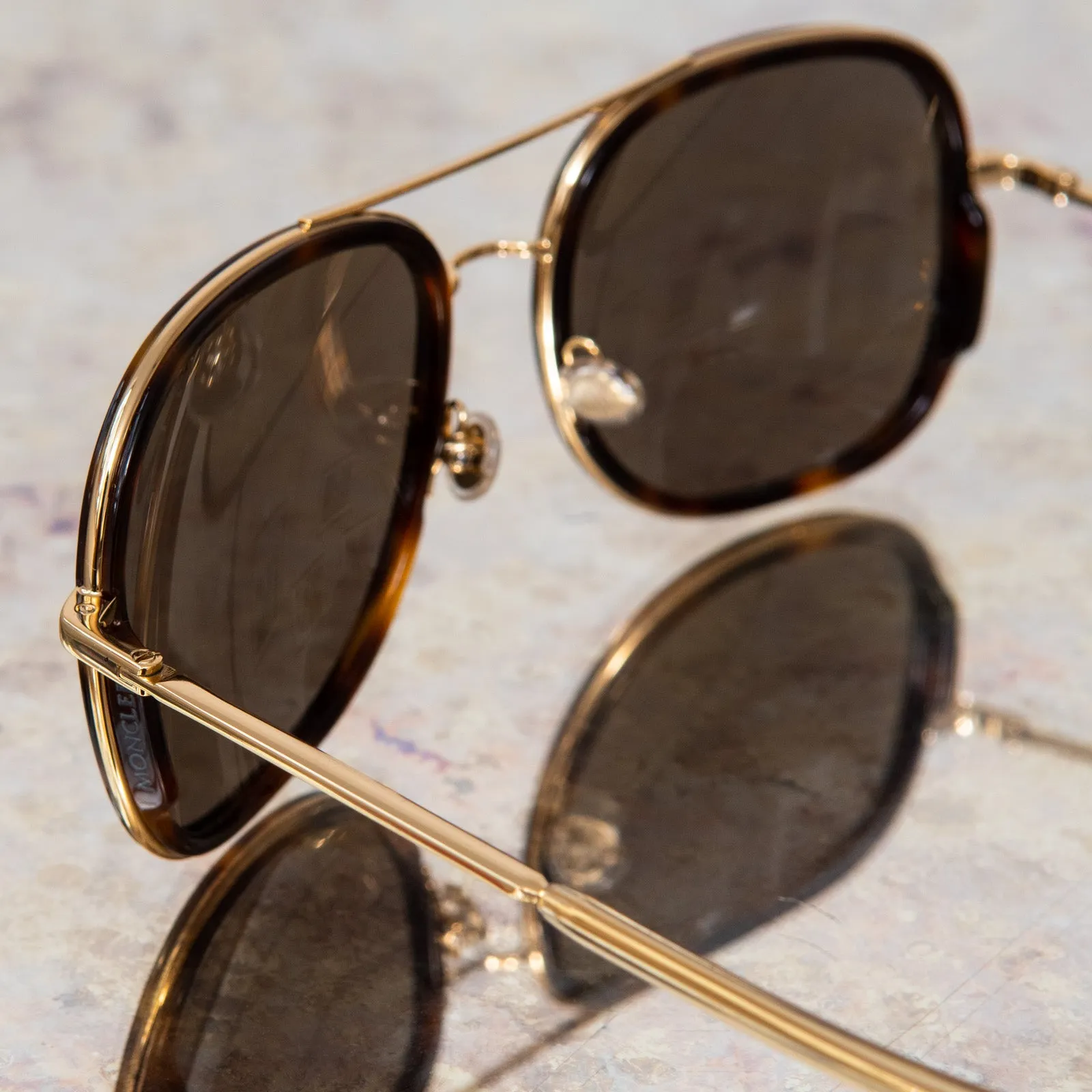 Moncler Tortoiseshell And Gilt Sunglasses