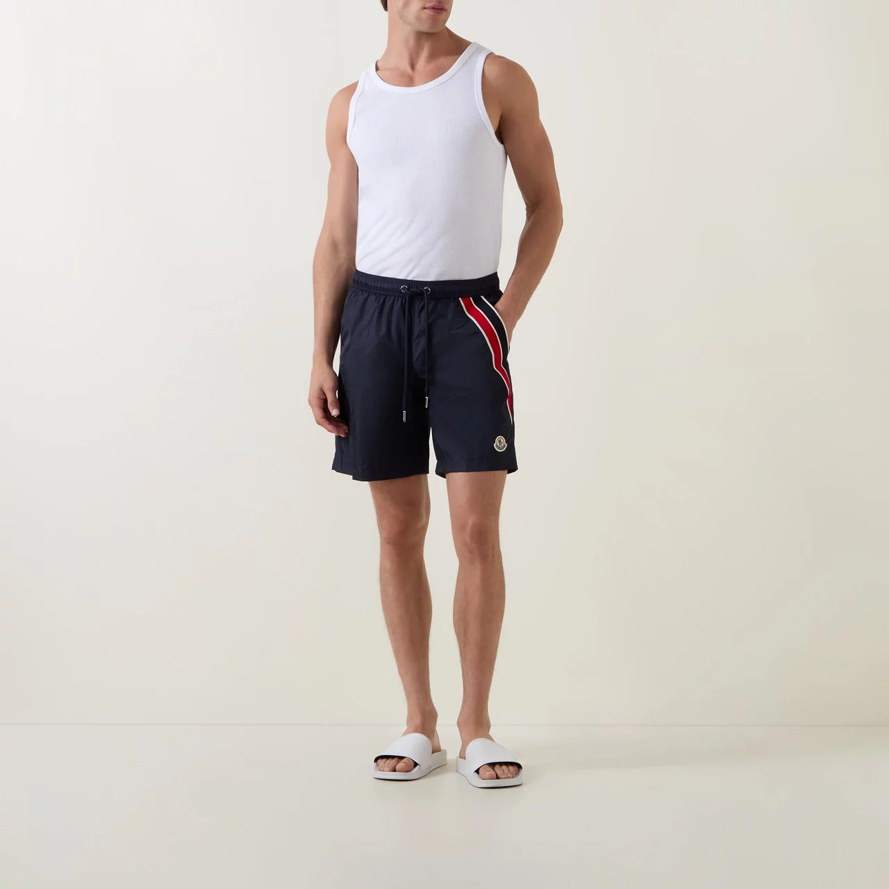 MONCLER Tricolour Logo Swimshorts - Navy