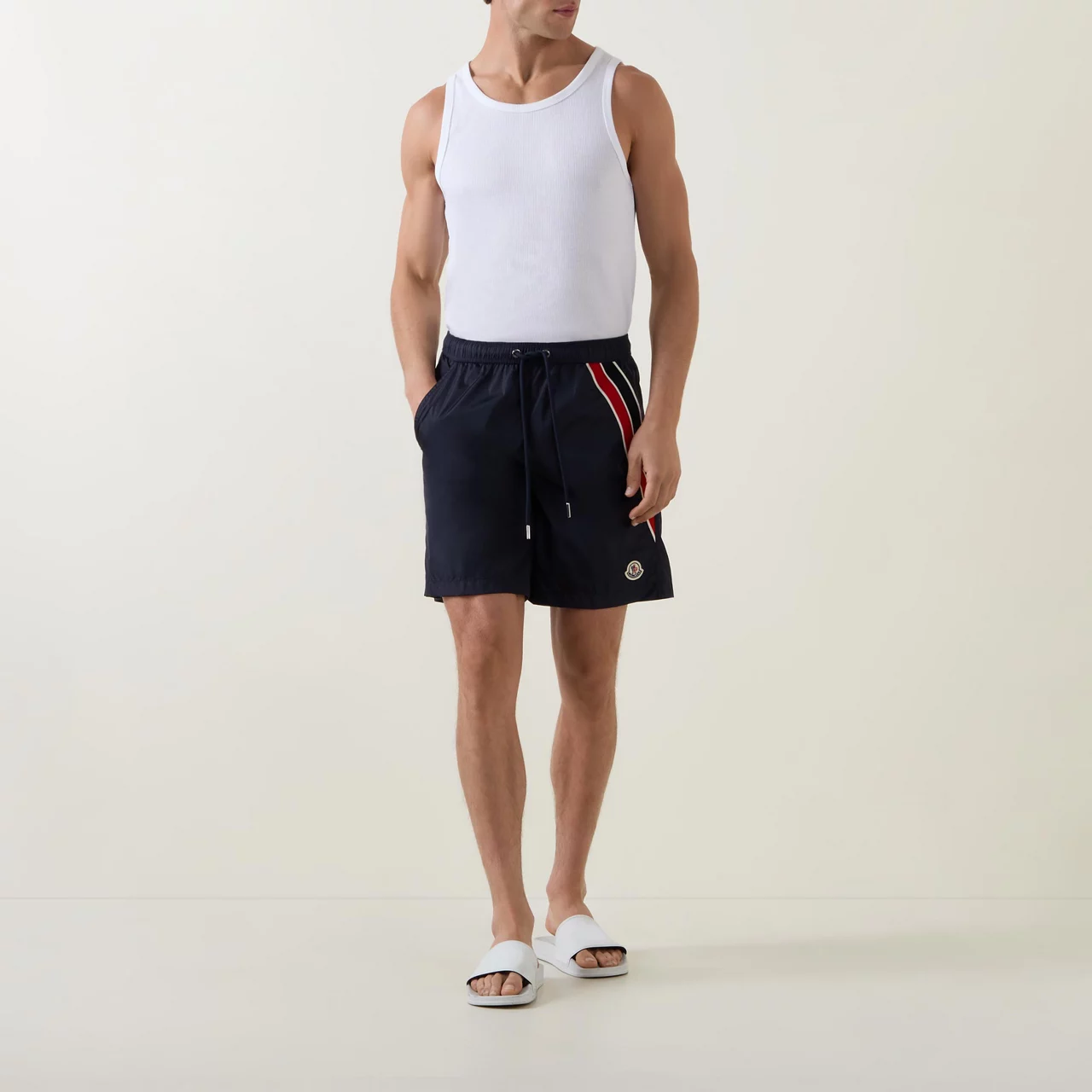 MONCLER Tricolour Logo Swimshorts - Navy