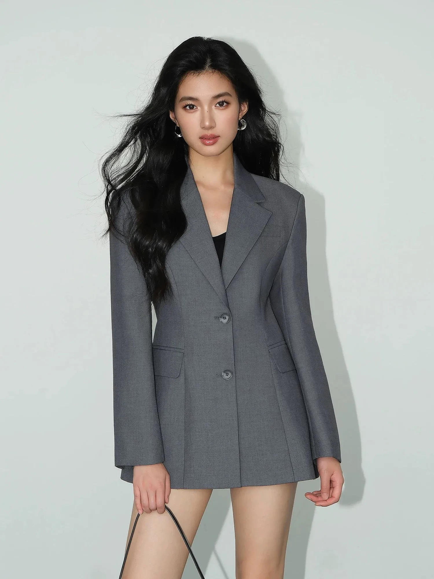 NEVA HU black waisted suit jacket for women 2024 new Korean style slim fit and high-end temperament suit