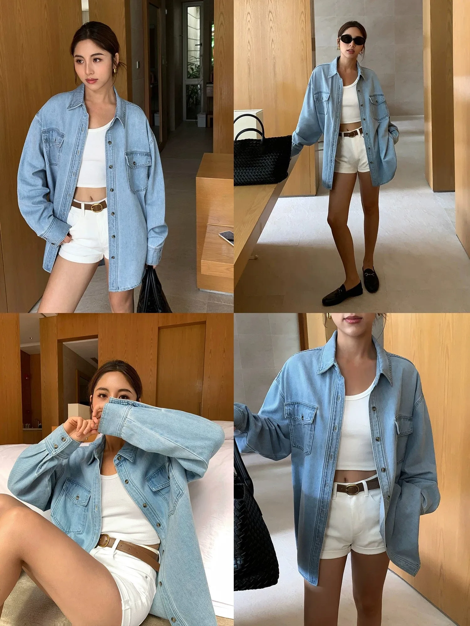 NEVA HU retro light blue denim shirt women's loose new casual design long-sleeved jacket top