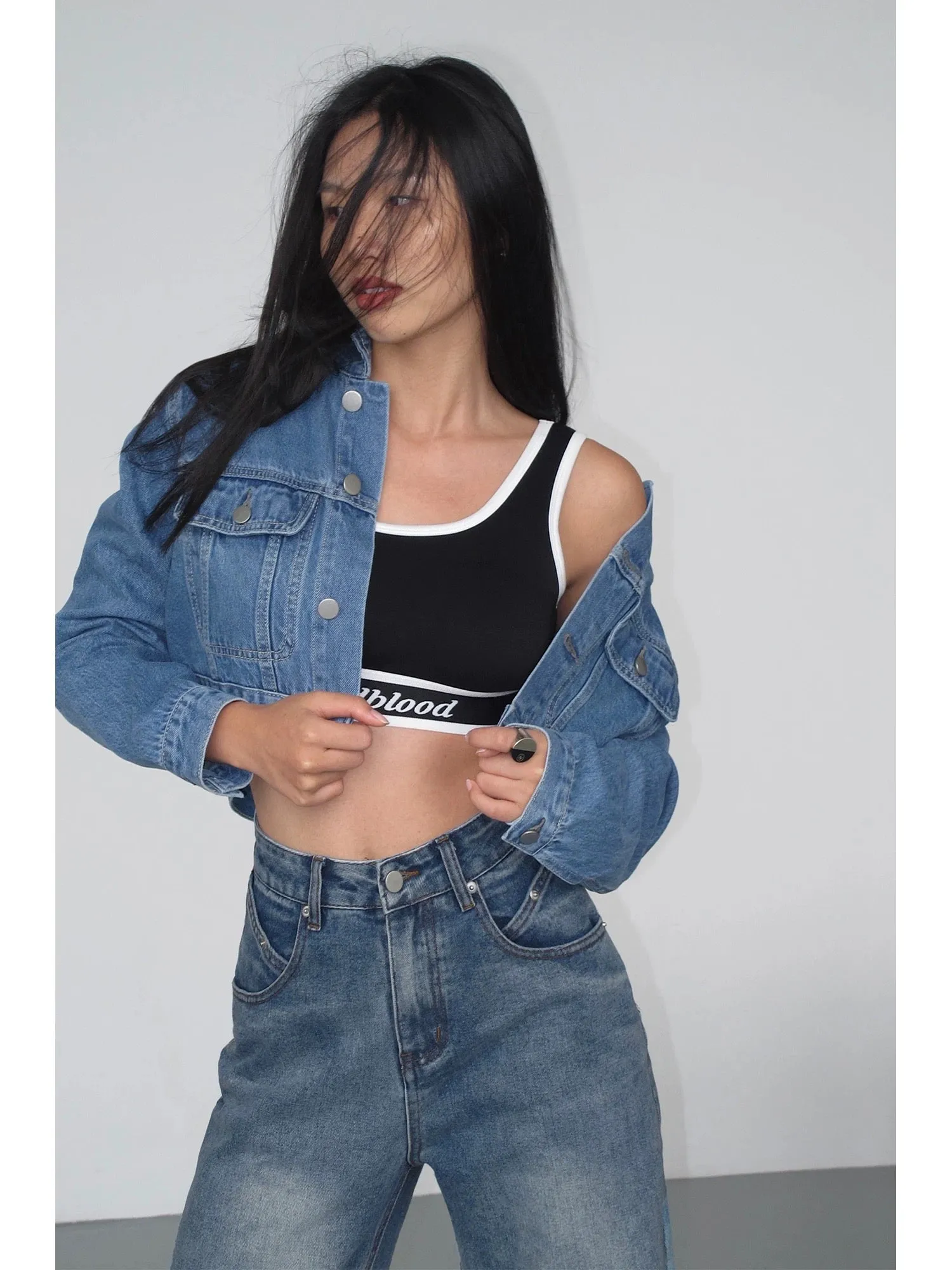 NEVAHU blue retro short denim jacket for women 2023 autumn new Korean style loose casual versatile jacket