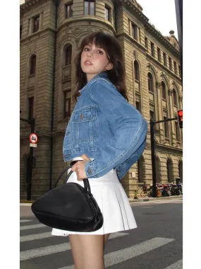 NEVAHU blue retro short denim jacket for women 2023 autumn new Korean style loose casual versatile jacket