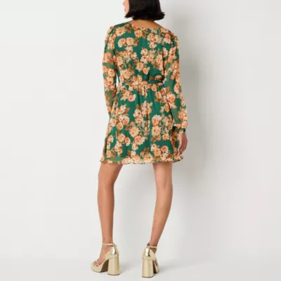 new!by&by Womens Juniors Long Sleeve Floral High-Low Wrap Dress