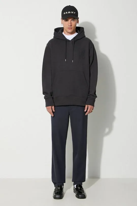 Norse Projects cotton sweatshirt Arne Relaxed Organic Brushed Fleece N Logo Hoodie men's black color N20-1354-9999