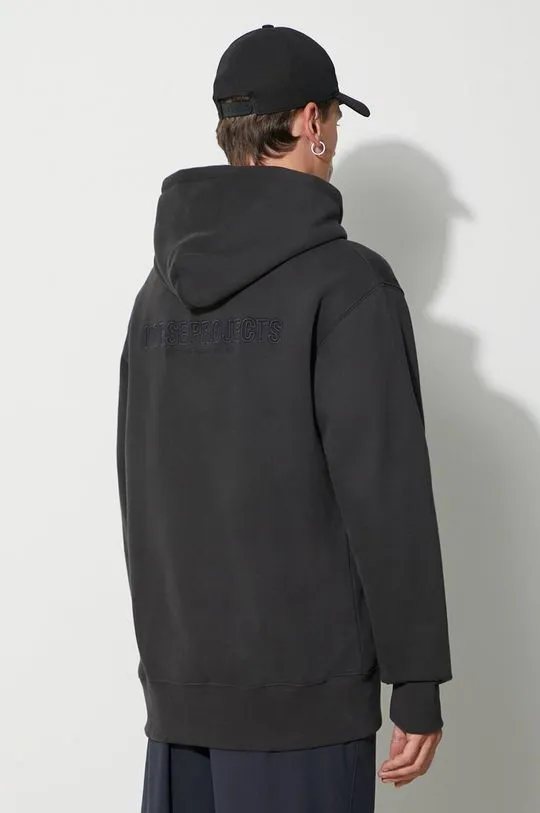 Norse Projects cotton sweatshirt Arne Relaxed Organic Brushed Fleece N Logo Hoodie men's black color N20-1354-9999