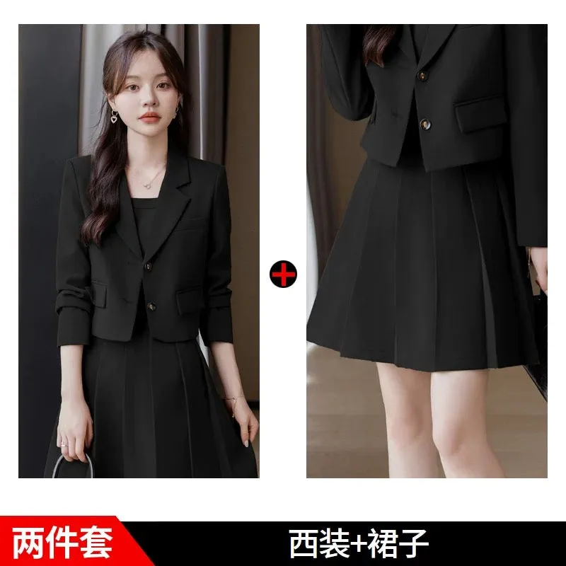 Off-white short suit skirt women's 2024 early autumn new style temperament suit jacket light workplace pleated skirt suit